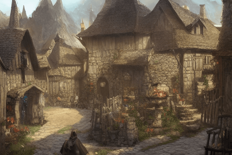 AI generated: A small medieval village, fantasy, D&D, concept art,  trending on artstation,  midday, sunny, beauti...
