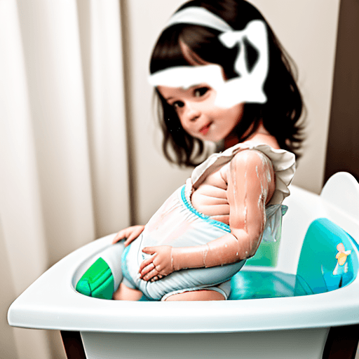 AI generated: a cute woman poses wearing wet diaper, 1girl, on a changing table laying flat, dressed like a baby