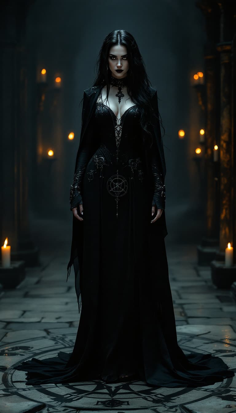 AI generated: "Full-body portrait of Alina Dreymore, a striking and mysterious noblewoman in her early thirties. S...