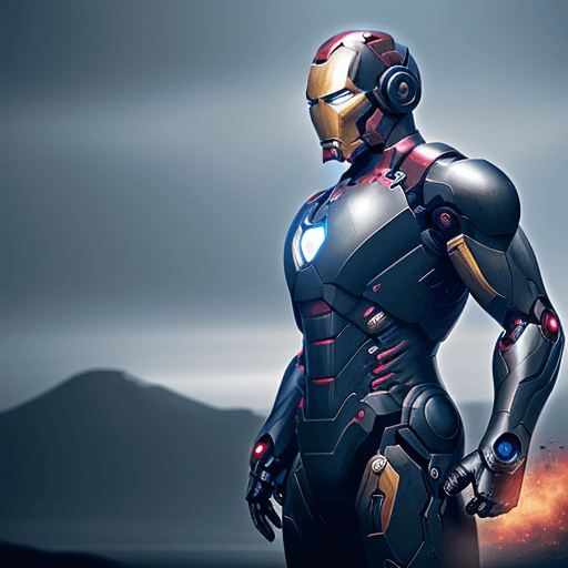 AI generated: Daylit ultrawide photography of Coal-black matte stealth Mechanical suit, slim fit to tall human bod...