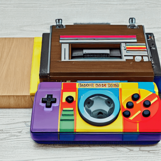 AI generated: Create a Wes Anderson-esque item blueprint for a rainbow camp explorer. It includes a Super Nintendo...