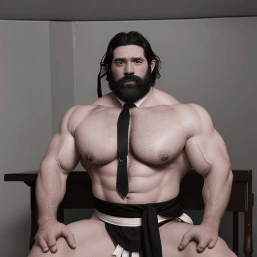 AI generated: white man have 40 years old but he have a huge mucsles like a bodybuilders and he have short black h...