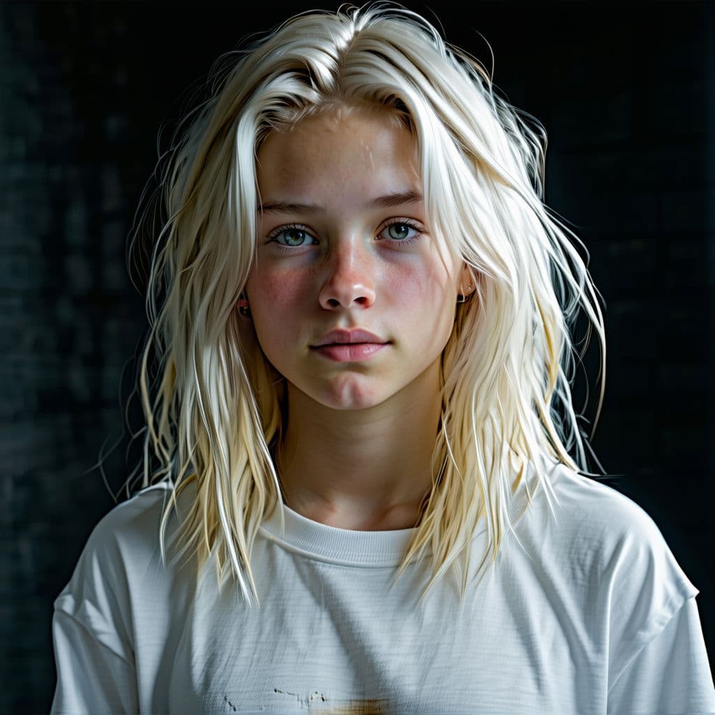 AI generated: Photo of a ultra realistic white teen girl,blonde hair, dramatic light,cinematic lighting, battered,...