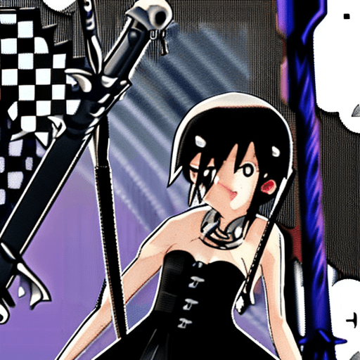 AI generated: girl in a goth dress with a sword in a anime movies style from the 90s and modern animes that have o...