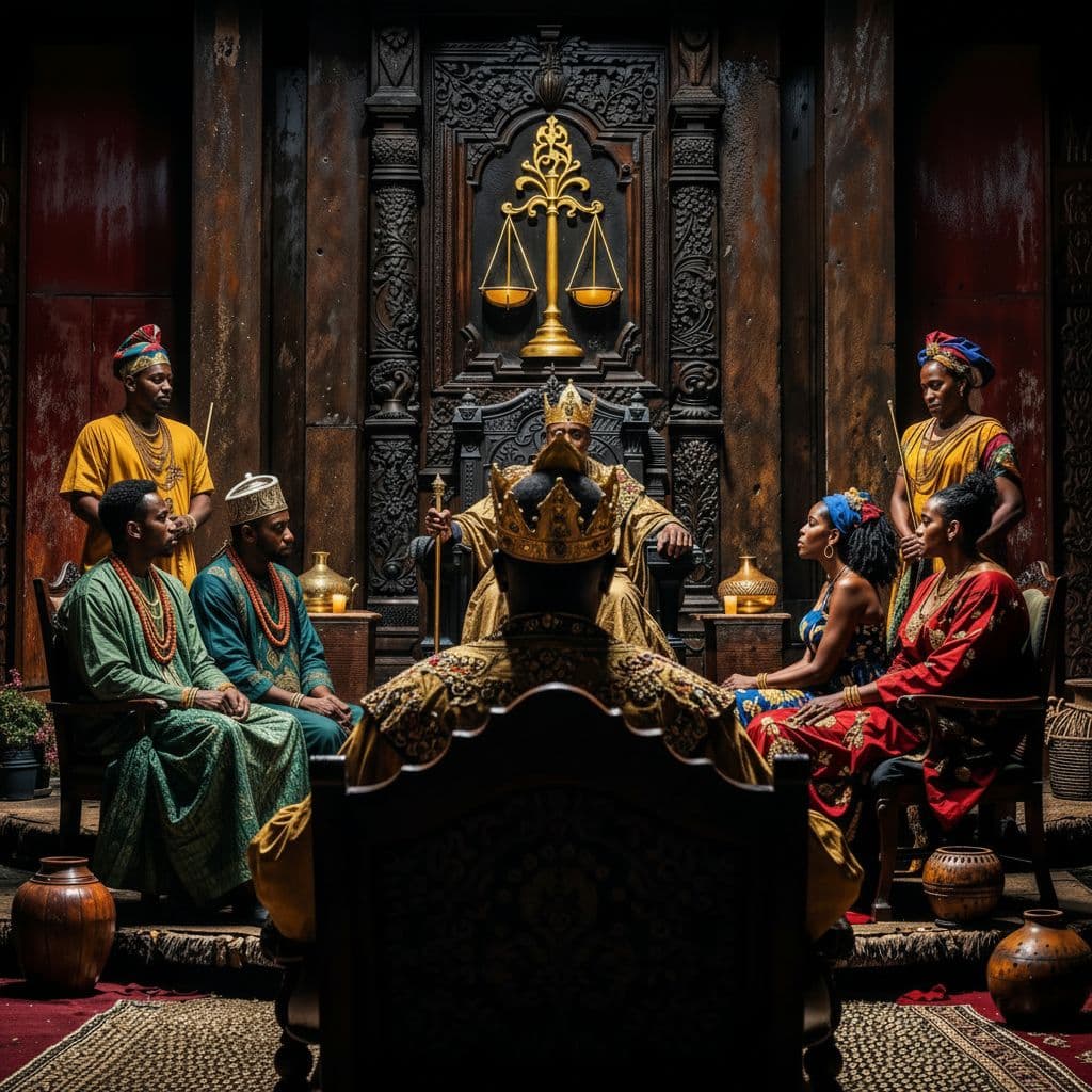 AI generated: reverse shot of both men within the palace setting 
