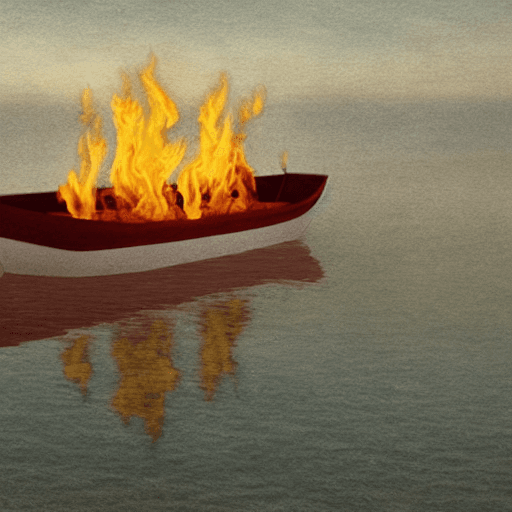 AI generated: a rose in a boat floating in hellfire

