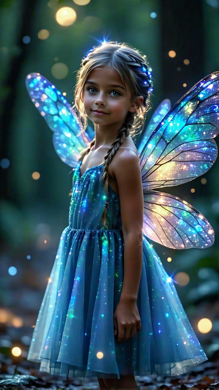 AI generated: a professional photo of a exceptionally beautiful girl Fairy tween (full Body) with shimmering drago...