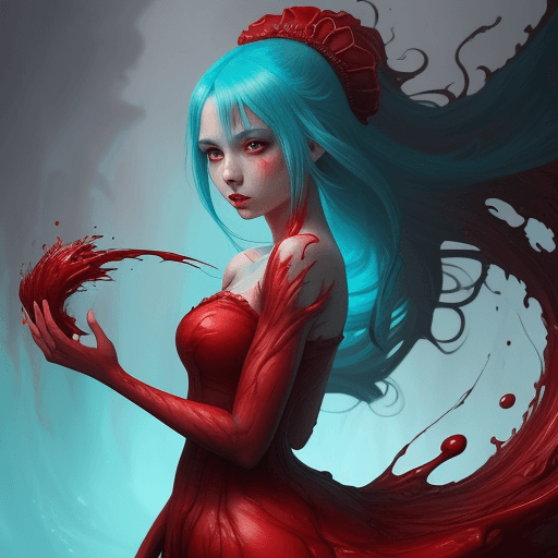 AI generated: A girl with a red dress, in the style of detailed fantasy art, fluid color combinations, anime - ins...