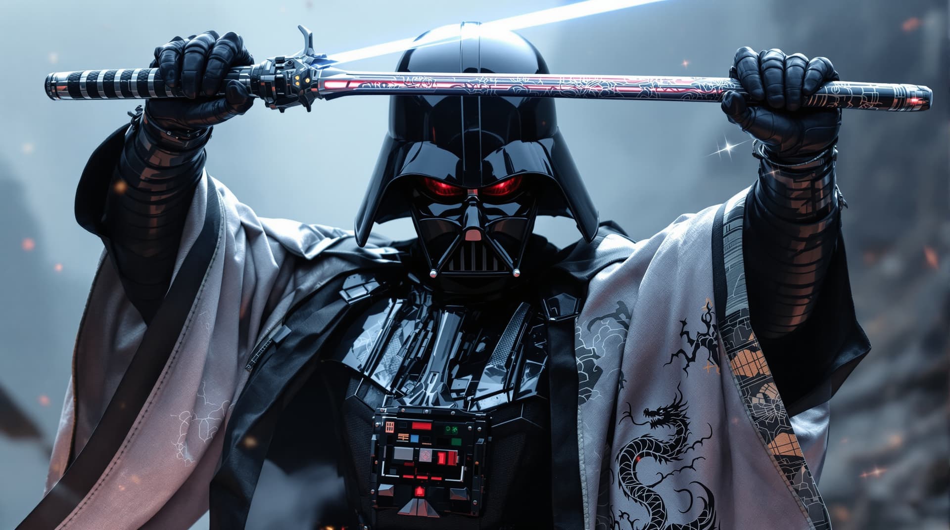 AI generated: image is a high-resolution,spectacular   Star Wars perfect cinematic portrait with a Japanese feudal...