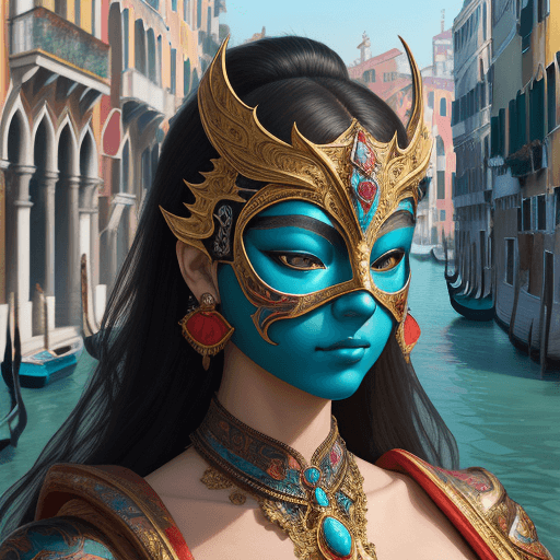 AI generated: Closeup.Rich colors.Intense sharp.a woman wearing an elaborate mask around her face, in the style of...