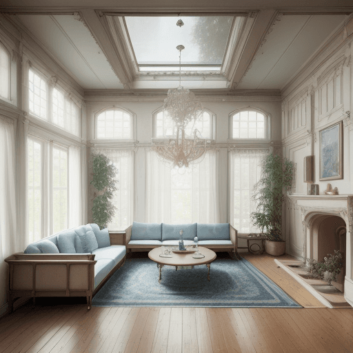 AI generated: High resolution photography interior design, dreamy sunken living room conversation pit, wooden floo...