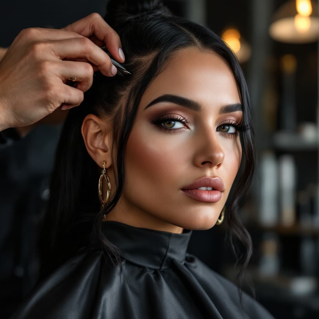 AI generated: ULTRA REALISTIC IMAGE OF A BLACK HAIRDRESSED CUTTINGF A BLACK FEMAKE CLIENTS HAIR IN BEAUTY SALON