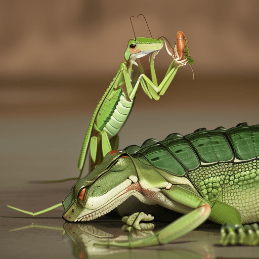 AI generated: Praying mantis eating an alligator 