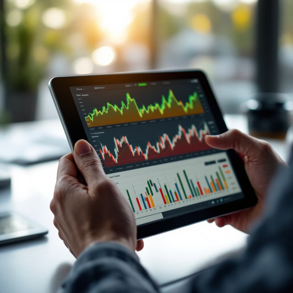 AI generated: A person analyzing hypothetical market scenarios on a tablet.Category: Market Insights
 dslr, ultra...