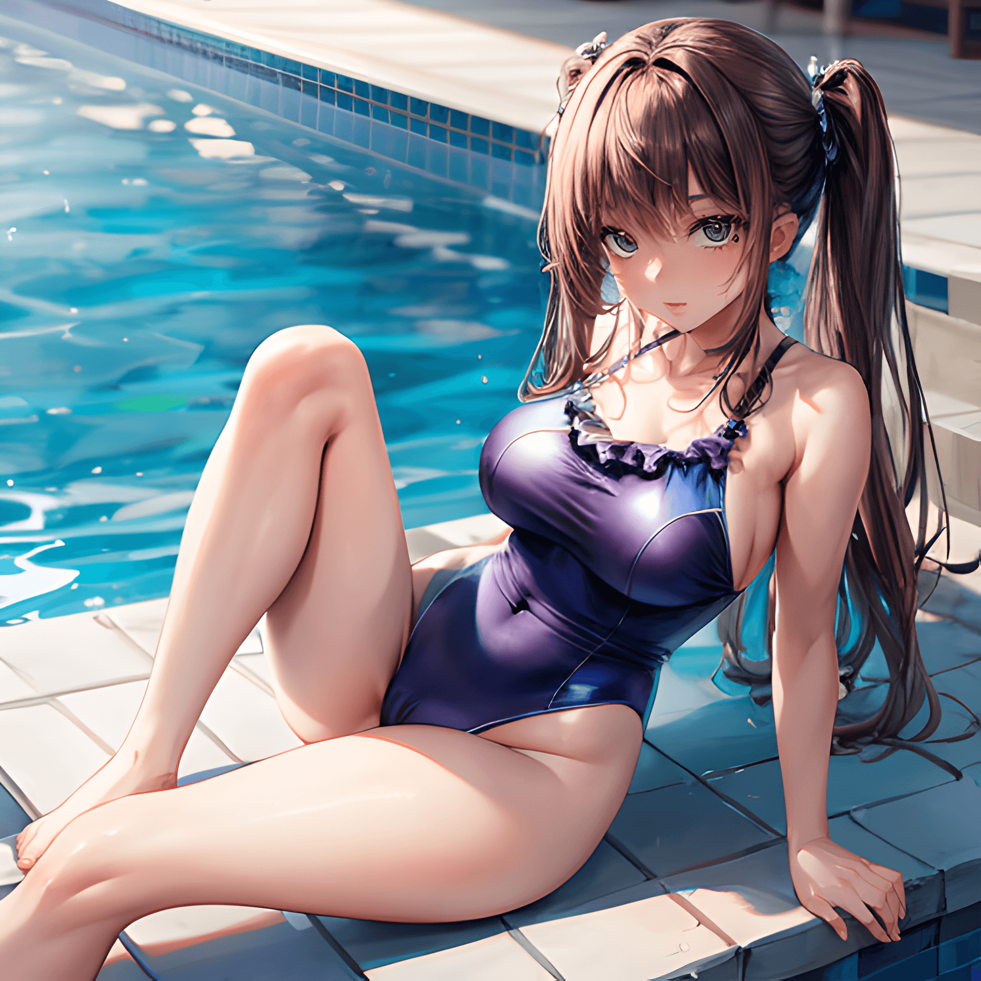 AI generated: (masterpiece, best quality, highres,),girl wearing swimsuit by the pool,school,maio,cute,<lyco:add_d...