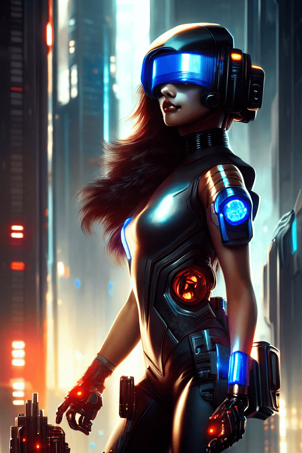 AI generated: beautiful cyberpunk girl, closeup, big and cute eyes, intricate, elegant, highly detailed, digital p...