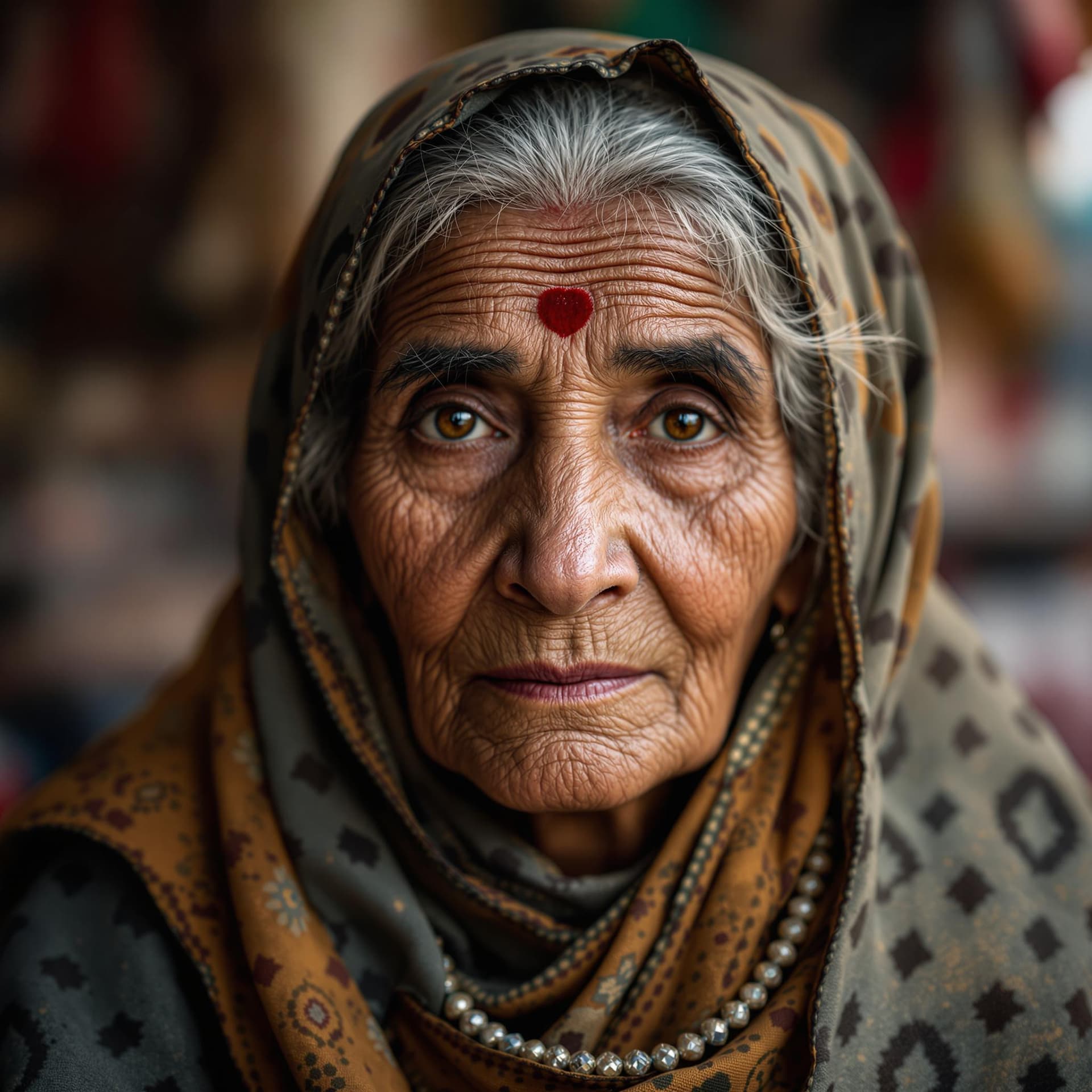AI generated: An old Pakistani woman in a market close up, subdued, tested of time, trending on artstation, sharp ...