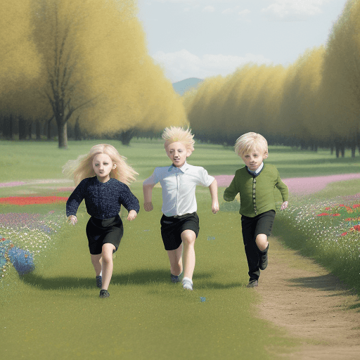 AI generated: photo of 3 beautiful Moldovan siblings, 2 boys with blonde hair and blue eyes age of 8 and 6 and a 2...