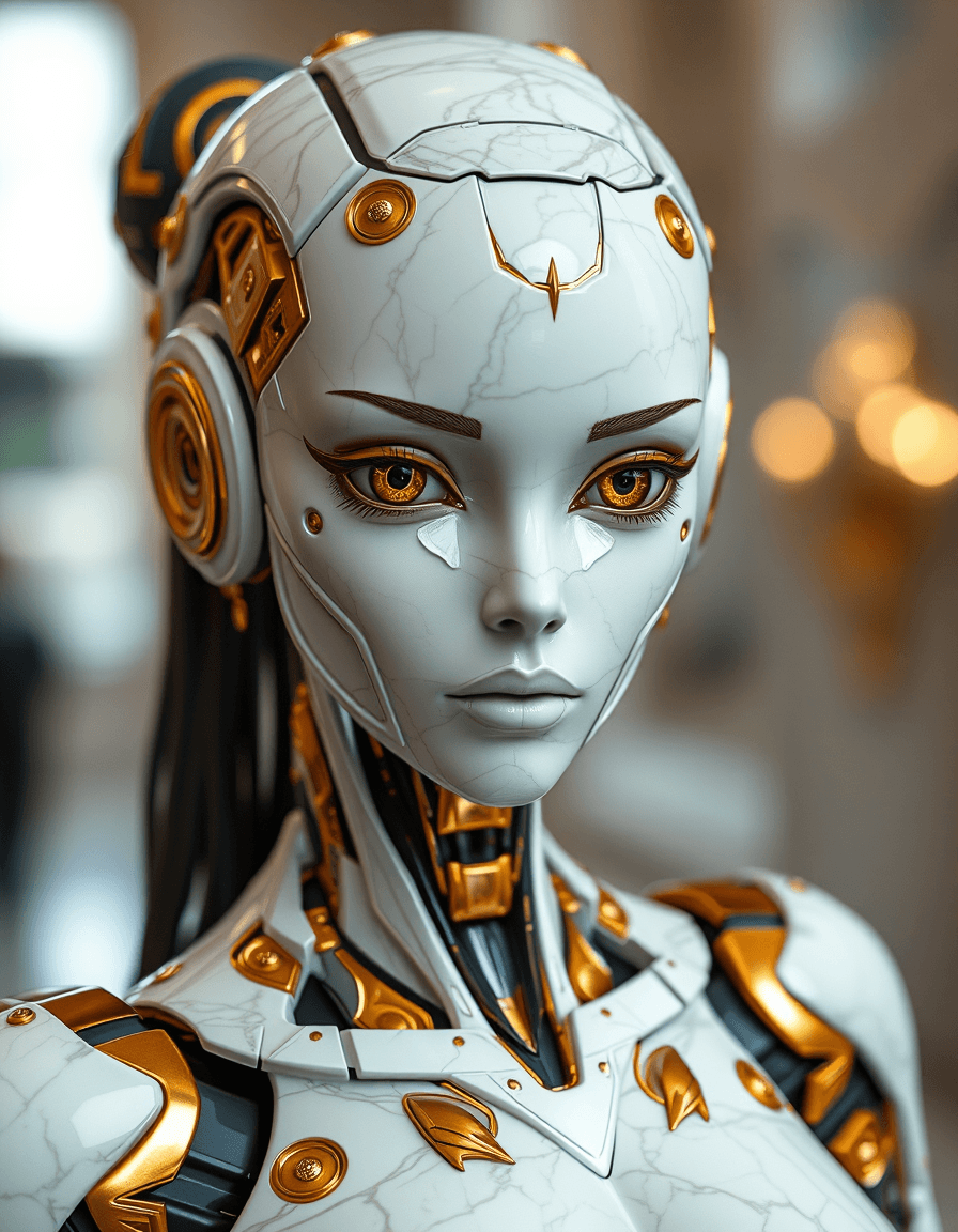 AI generated: Tilt-shift photo of Mind blowing depth and foreground clarity, A ultra detailed conceptual android g...