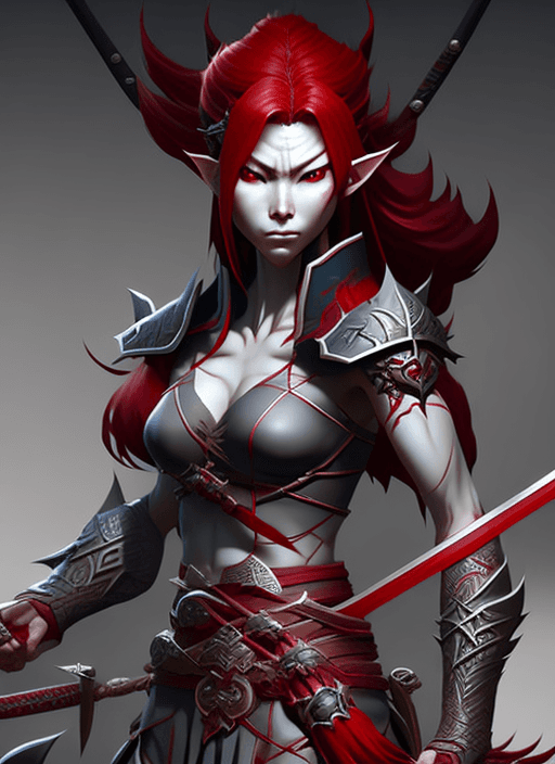 AI generated: evil elf samurai with grey skin and red hair, ultra realistic, concept art, intricate details, eerie...
