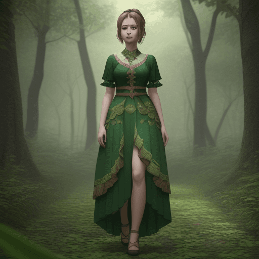 AI generated: Mavka forest song movie, green leaves outfit , full outfit, inspired, full body, HQ, 8K 
