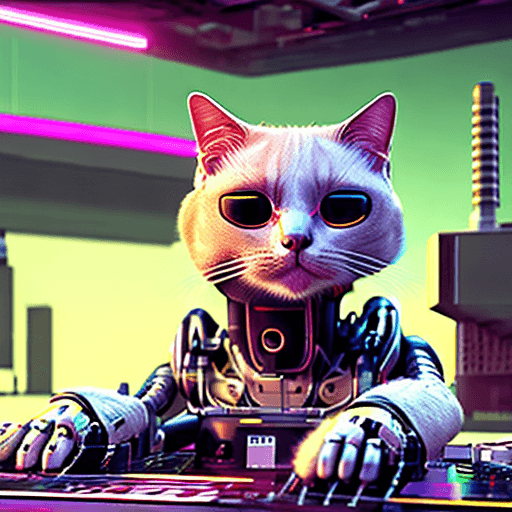 AI generated: (Robotic cat takeover:1.3), (enslaving humanity. Sci-Fi, -- HD 8K  cyberpunk, exotic, ruthless. atmo...