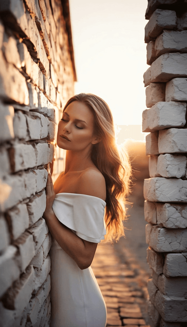 AI generated: best quality, 4k, highres, masterpiece, ultra-detailed, realistic, sunset, close up woman dressed in...