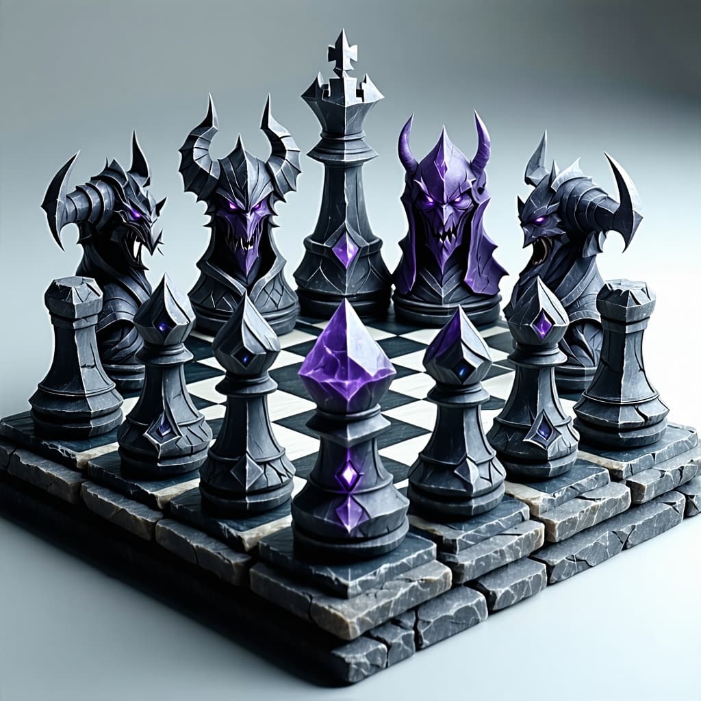 AI generated: stone world of warcraft stylized fantasy evil and orc chess board.