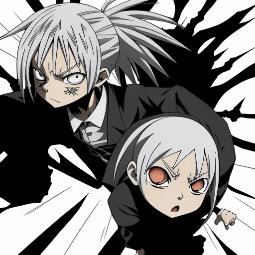 AI generated: manga soul eater Asura its a children, fight agaist the hero
