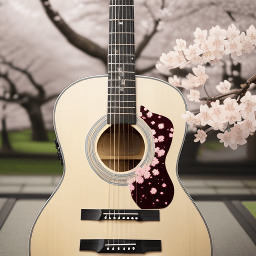 AI generated: guitar acoustic guitar japanese style cherry blossom sakura