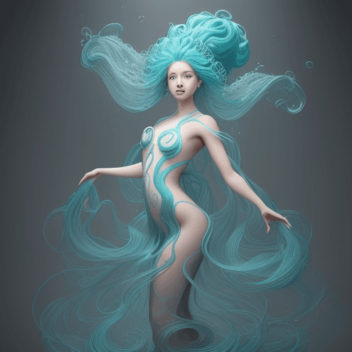 AI generated:  an image of a person with a flowing, sculptural hairstyle and garment that echo the movement of wat...