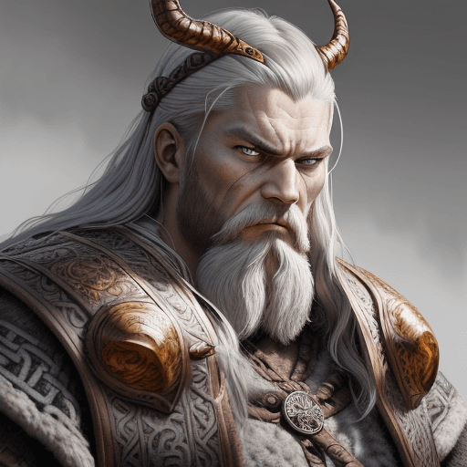AI generated: the face of a man dressed in viking attire with an angry face, in the style of light gray and light ...