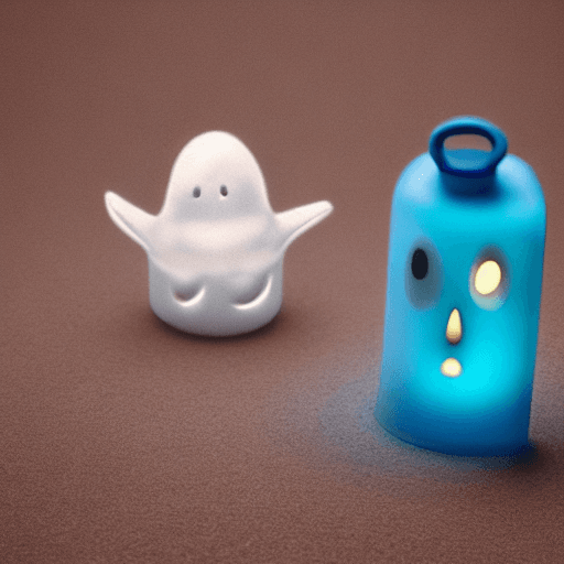 AI generated: Cute, whimsical ghosts character, semitransparent::2, blue glow::1.6, shy smile, floating above grou...