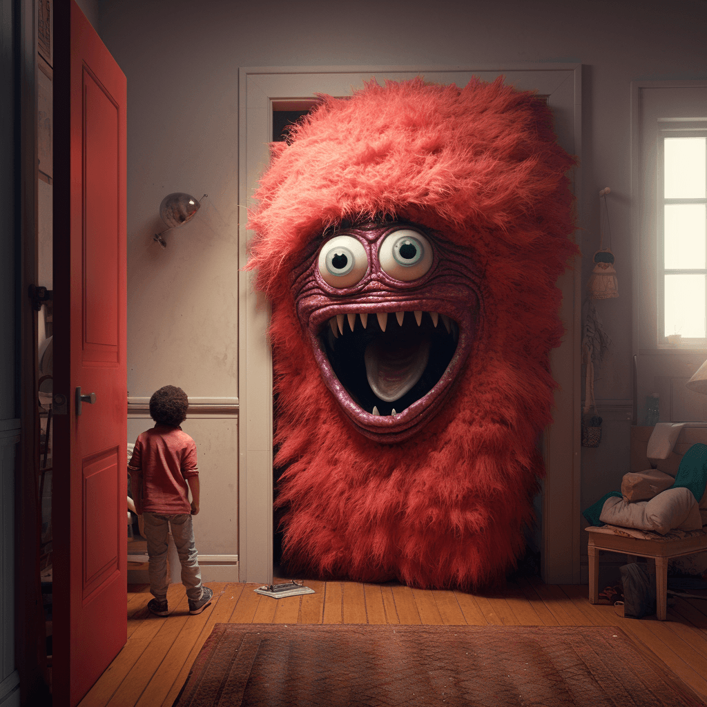 AI generated: a monster appears to be coming out of someone's room, in the style of realistic hyper-detailed rende...