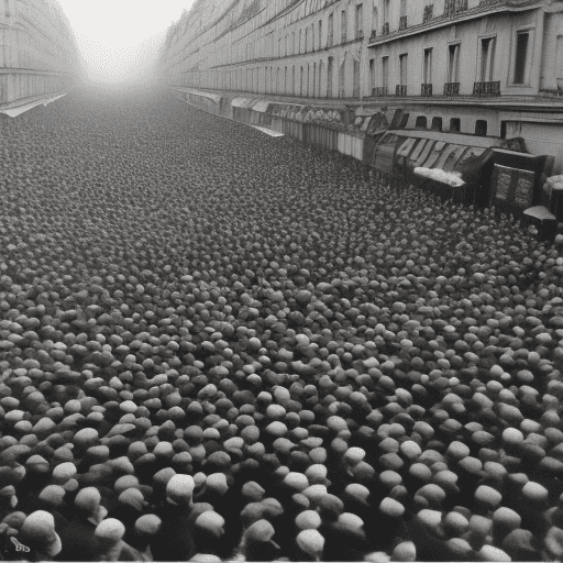 AI generated: Henri Cartier-Bresson style photo of a crowd in Paris