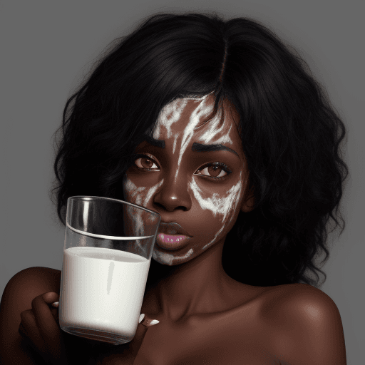 AI generated: dark black woman with milk streaked on her face