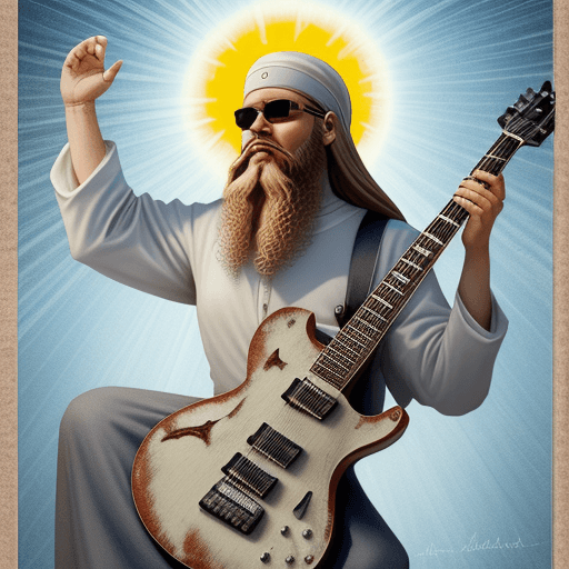 AI generated: JESUS CHRIST EN MODE ZZTOP SUR LA CROIX EN FORME DE GUITARD ELECTRIQUE