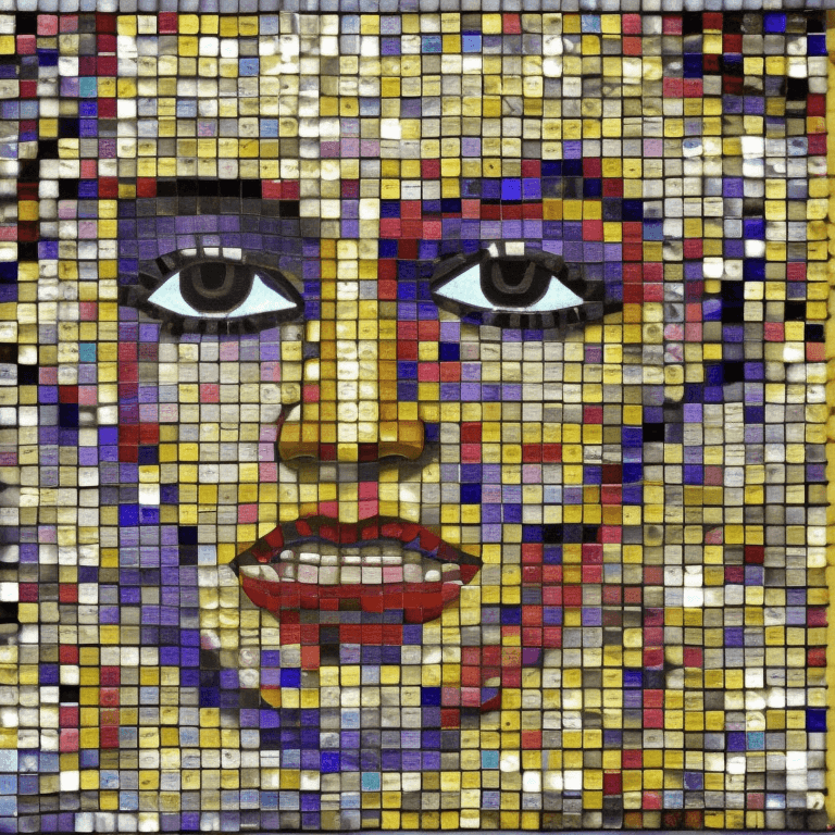 AI generated: a portrait of face of woman in mosaic style, in the style of andrew atroshenko, peter gric --ar 73:1...