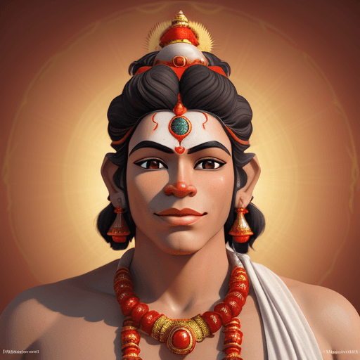 AI generated: Create a 3D rendering of a young Hanuman with a cute and expressive face, wearing traditional Indian...