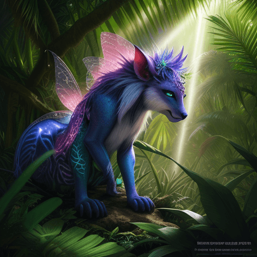 AI generated: fantasy animal in the jungle, closeup, ultra detailed, fairy lighting, photorealistic, bright colors...