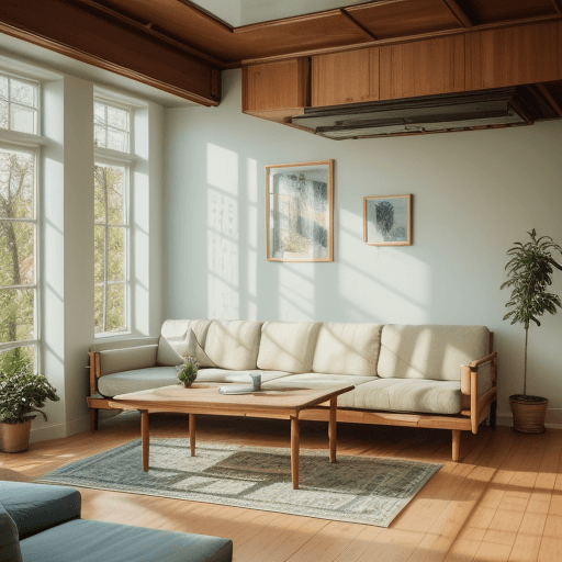 AI generated: High resolution photography interior design, dreamy sunken living room conversation pit, wooden floo...