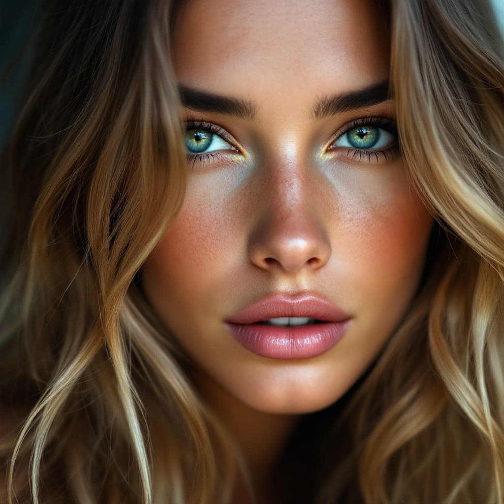 AI generated: A close-up color portrait of a very pretty blonde woman of Italian descent with light brown hair and...