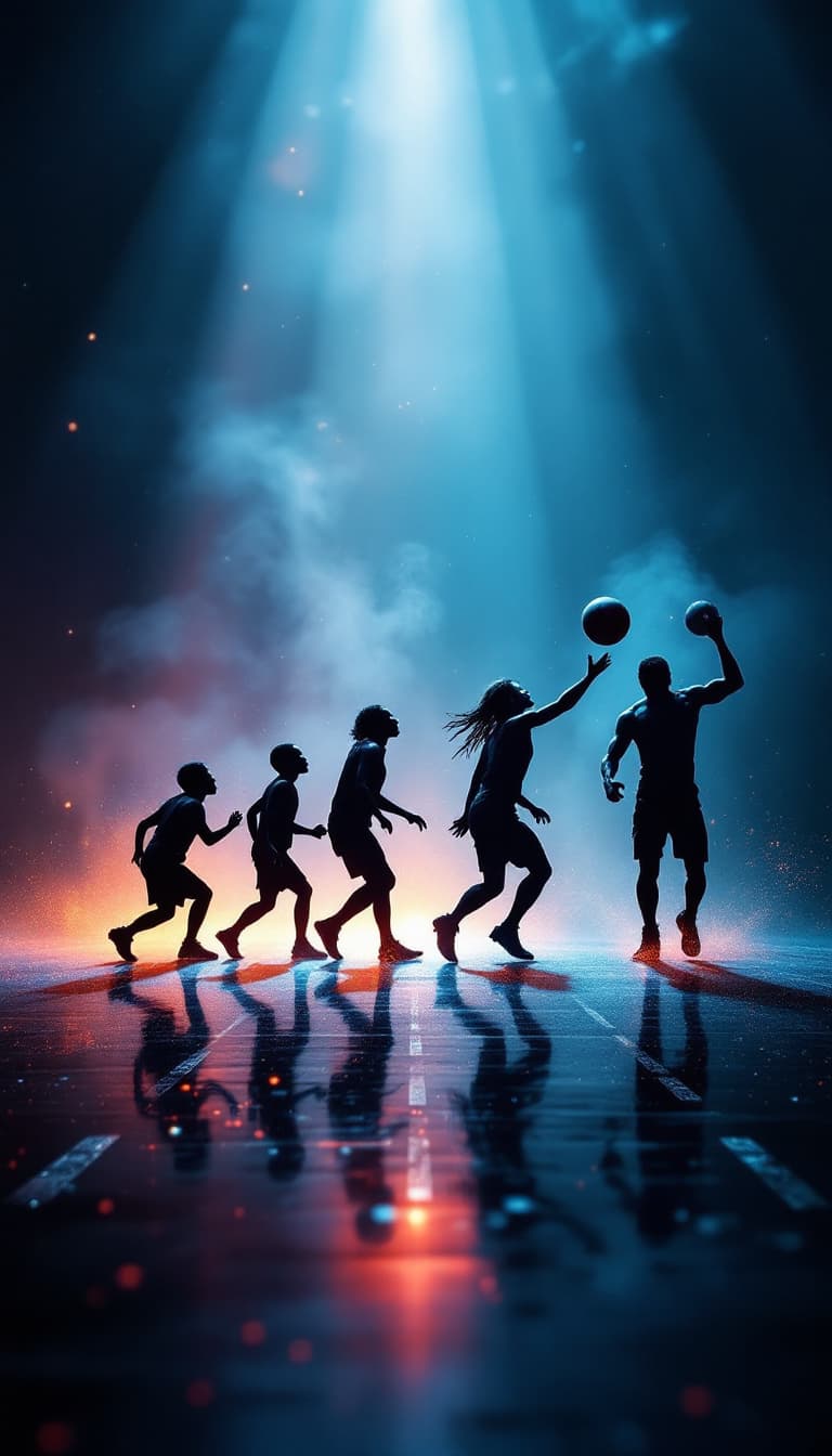 AI generated: Human evolution basketball, basketball make them happy