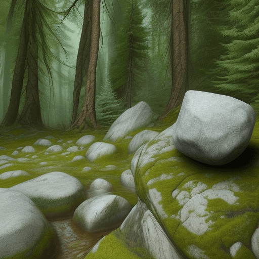 AI generated:  rock, with the background a very fresh and natural forest, hyper realistic, no defects.