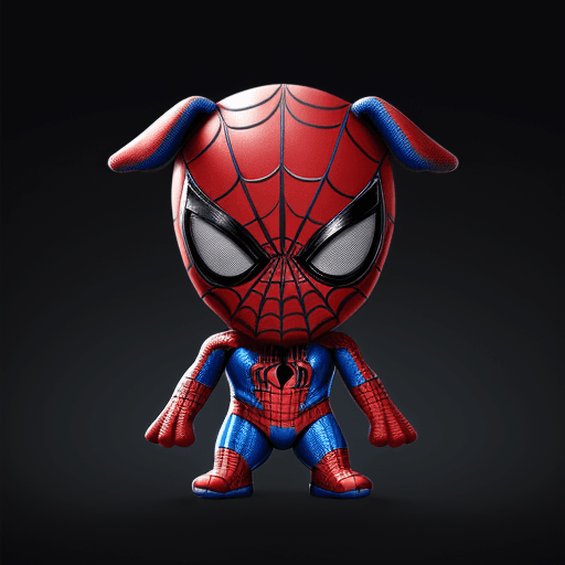 AI generated: Puppy with costum spiderman, elegant computer geek, chibi and real style, masterpiece, realistic pho...