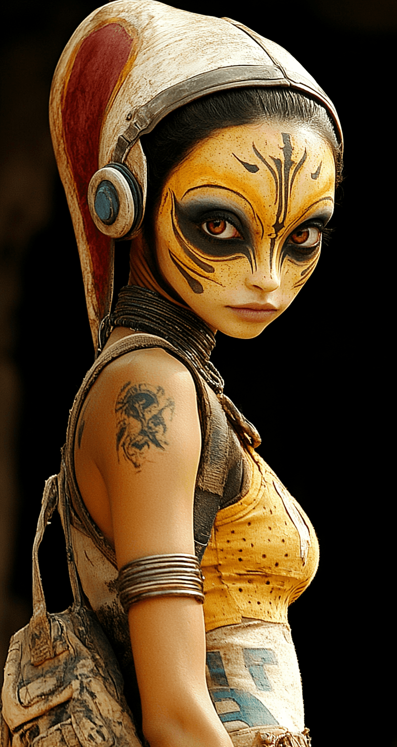 AI generated: female alien, side view, entire body, realism, gritty --chaos 75 --ar 17:32 --profile yruxpc2 --styl...