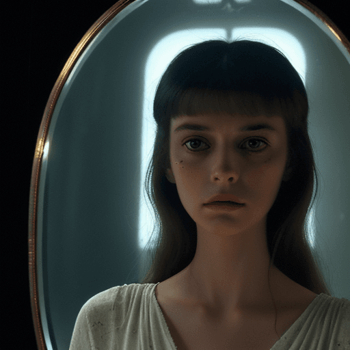 AI generated: A photograph styled to mirror a 1970s cinema frame, featuring a woman who resembles someone in her y...