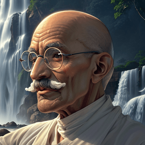 AI generated: Mahatma Gandhi Stunning visual photo of an older, bald man wearing round transparent glasses, defini...