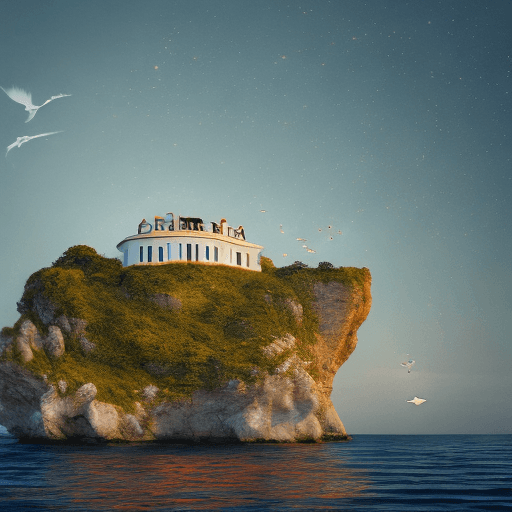AI generated: A picture beautiful and very small uninhabited island from the front, the sea is endless around it, ...