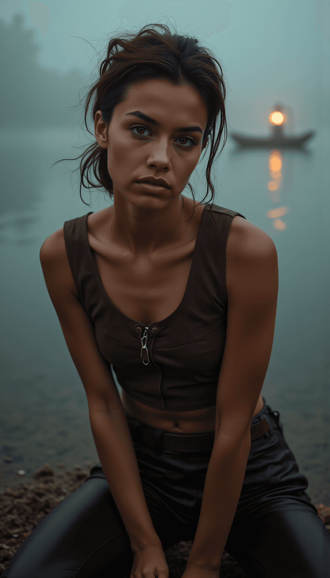 AI generated: street fashion photography, Fantasy Fashion upper body photo of a 24 year old Cajun-Rajasthani femal...